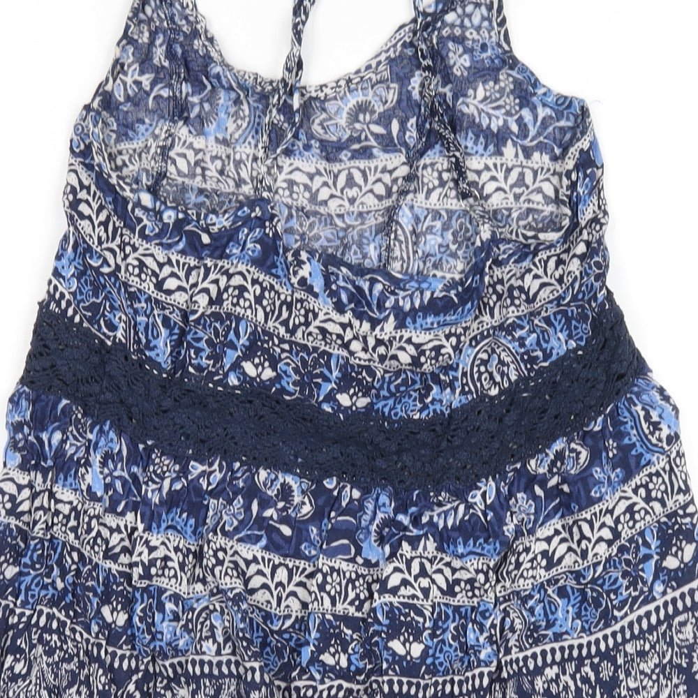 Accessorize Womens Blue Geometric Viscose A-Line Size S Scoop Neck Pullover