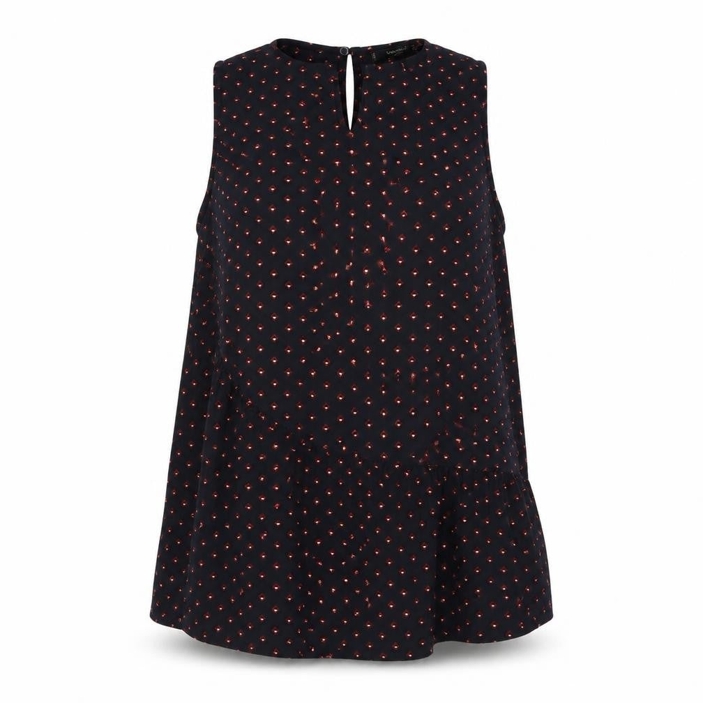Mango Women's Black Polka Dot Tunic Blouse Sleeveless L