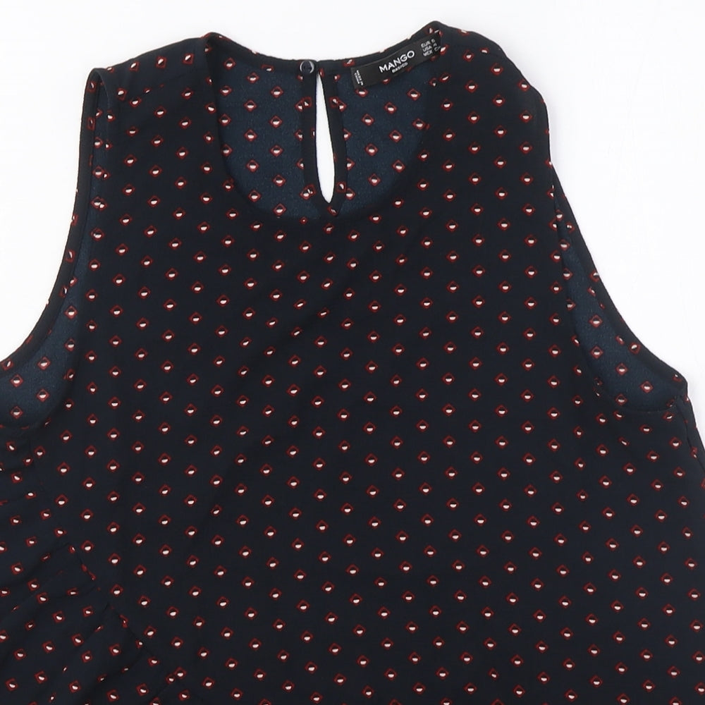 Mango Women's Black Polka Dot Tunic Blouse Sleeveless L