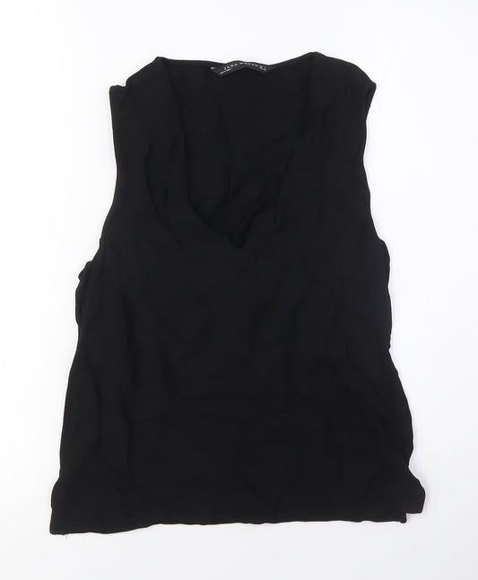 Zara Women's Black Chiffon V-Neck Blouse Size L