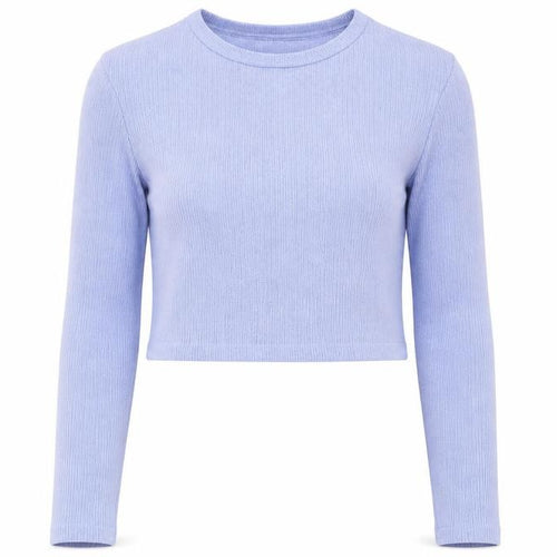 Zara Women's Blue Cropped T-Shirt, Size M, Long Sleeve