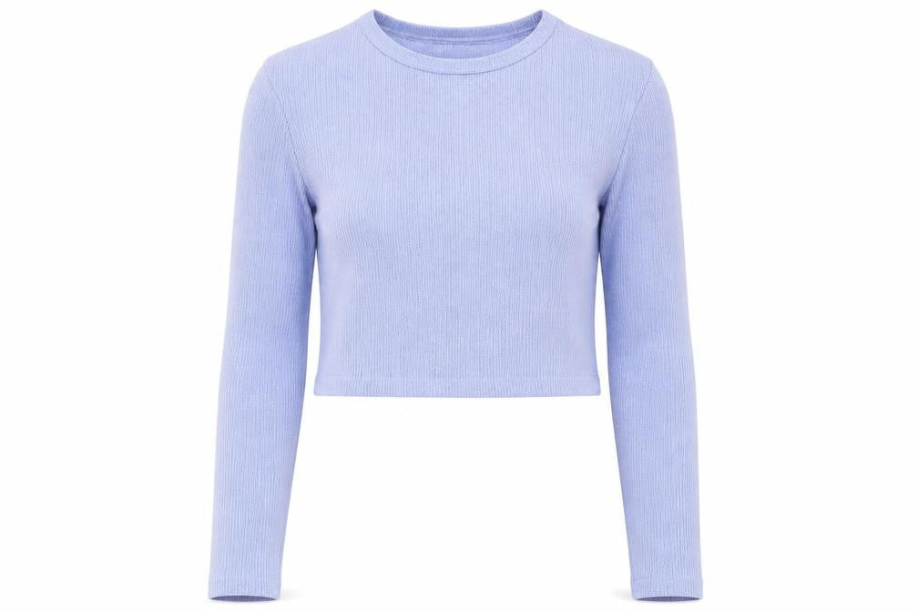 Zara Women's Blue Cropped T-Shirt, Size M, Long Sleeve