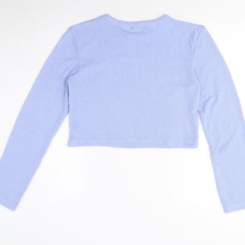 Zara Women's Blue Cropped T-Shirt, Size M, Long Sleeve