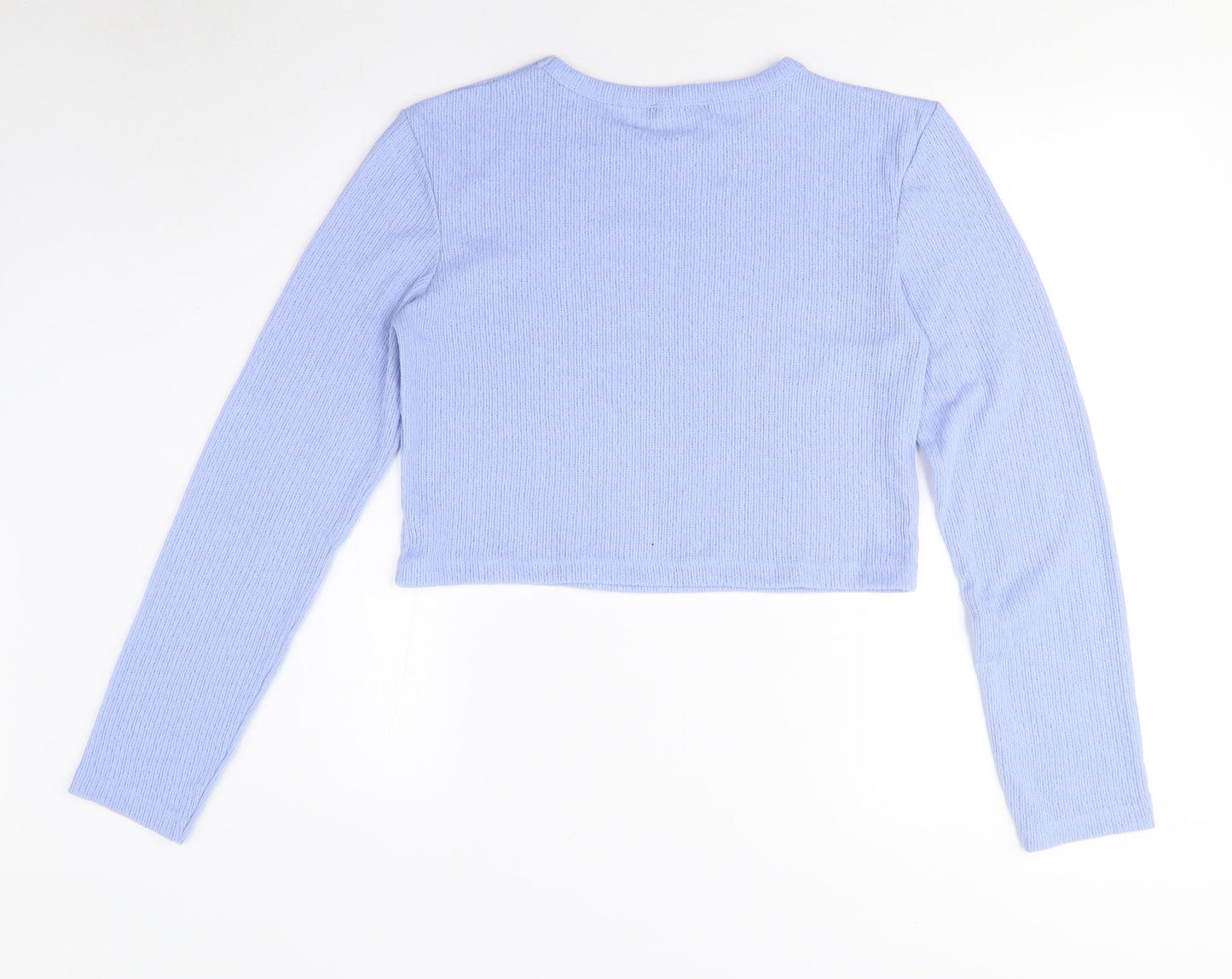 Zara Women's Blue Cropped T-Shirt, Size M, Long Sleeve