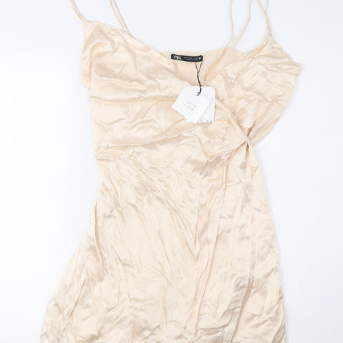 Zara Women Beige Camisole Blouse M V-Neck Satin