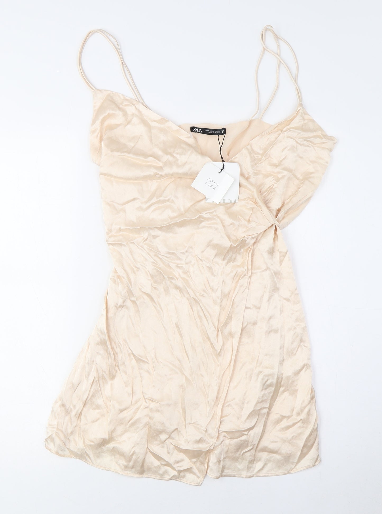 Zara Women Beige Camisole Blouse M V-Neck Satin