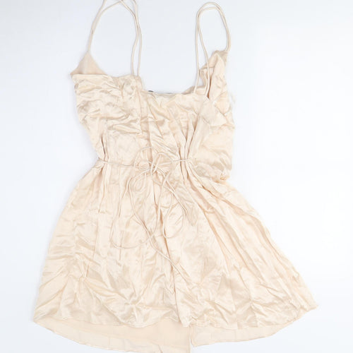 Zara Women Beige Camisole Blouse M V-Neck Satin