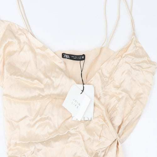Zara Women Beige Camisole Blouse M V-Neck Satin
