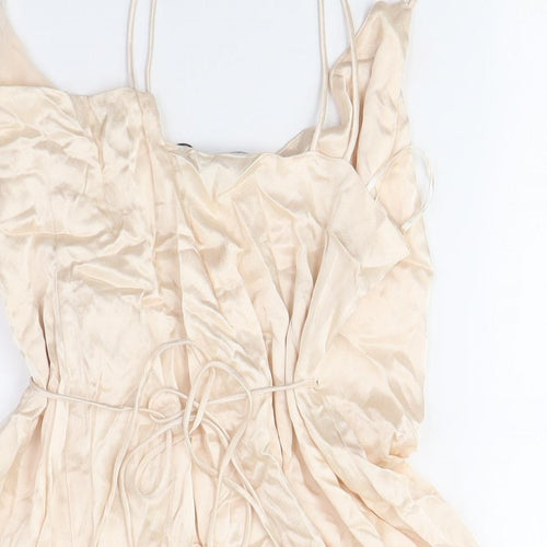 Zara Women Beige Camisole Blouse M V-Neck Satin