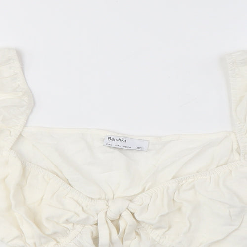 Bershka Women's Ivory Cropped Blouse, Size 8, Puff Sleeve