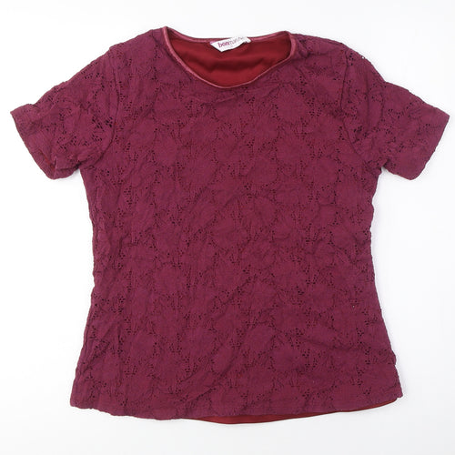 Bonmarché Women's Red Lace Short Sleeve T-Shirt Small