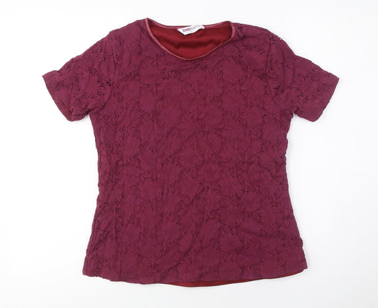 Bonmarché Women's Red Lace Short Sleeve T-Shirt Small