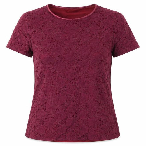Bonmarché Women's Red Lace Short Sleeve T-Shirt Small