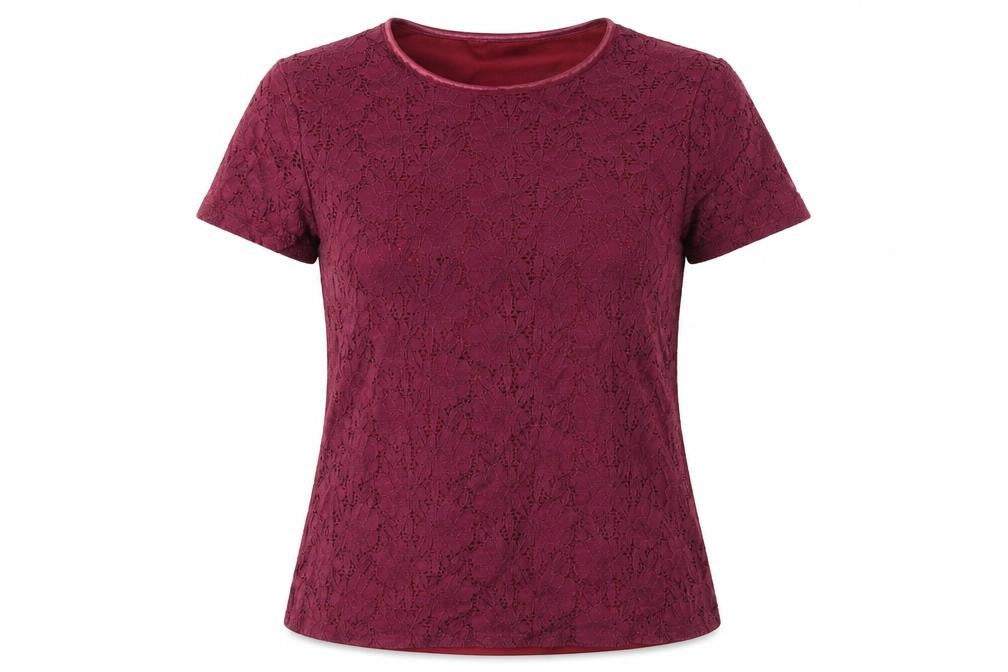 Bonmarché Women's Red Lace Short Sleeve T-Shirt Small