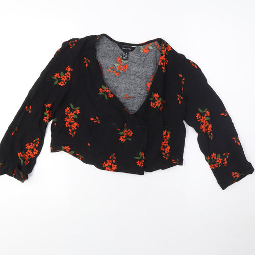 New Look Women's Black Floral Cropped Blouse - UK 10