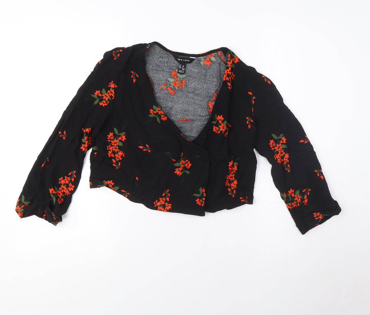 New Look Women's Black Floral Cropped Blouse - UK 10
