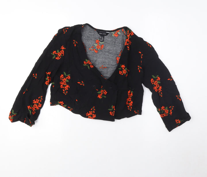 New Look Women's Black Floral Cropped Blouse - UK 10