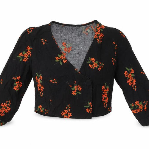 New Look Women's Black Floral Cropped Blouse - UK 10