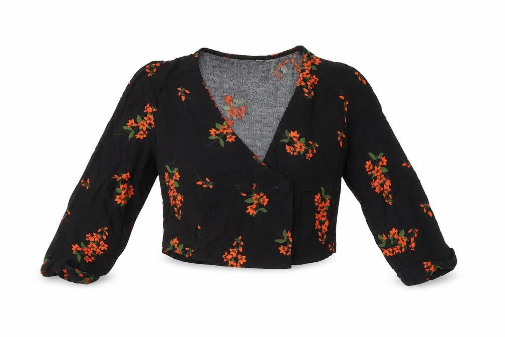 New Look Women's Black Floral Cropped Blouse - UK 10