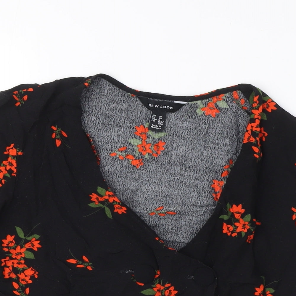 New Look Women's Black Floral Cropped Blouse - UK 10