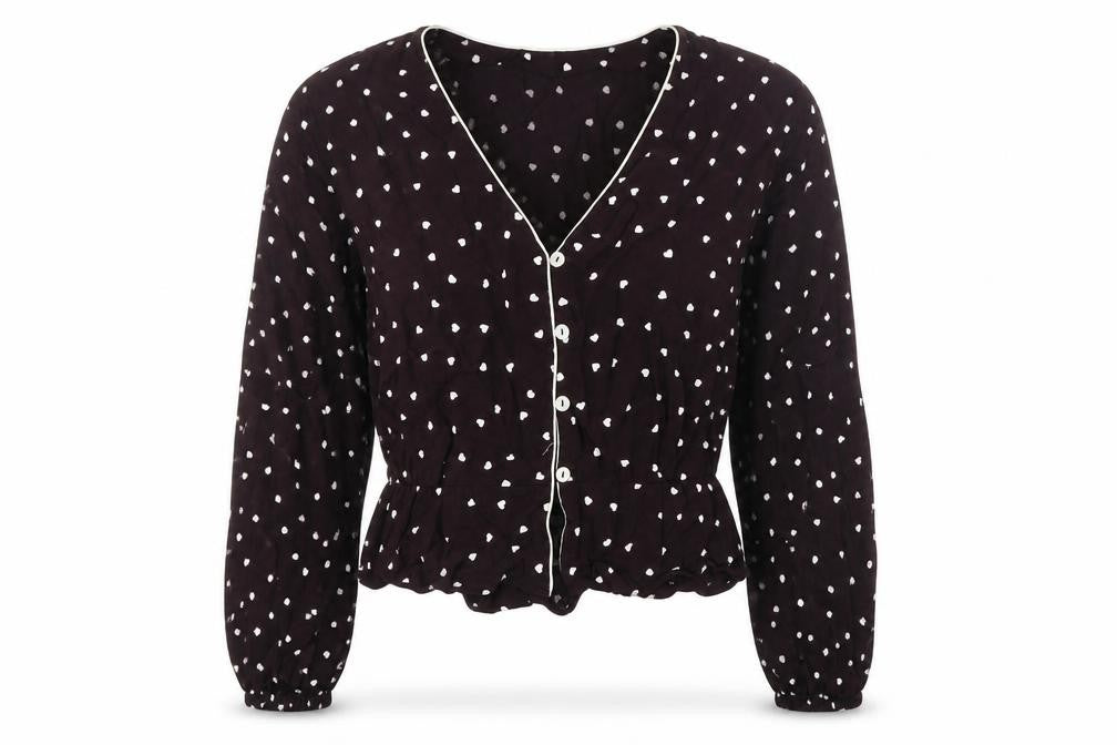 Front view of Topshop Women's Black Blouse, size 8, Wrap Style
