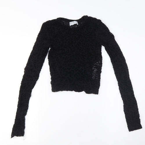 Bershka Women's Black Cropped Velvet Blouse S