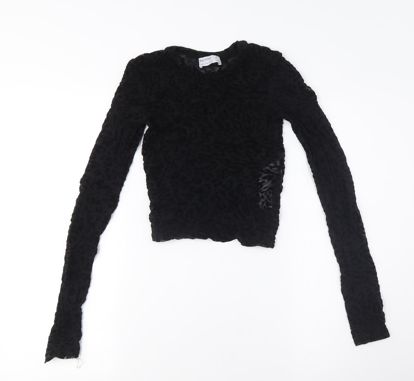 Bershka Women's Black Cropped Velvet Blouse S
