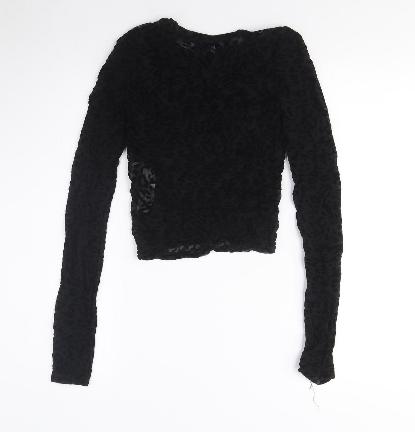 Bershka Women's Black Cropped Velvet Blouse S