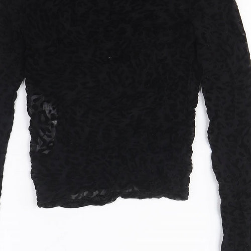 Bershka Women's Black Cropped Velvet Blouse S