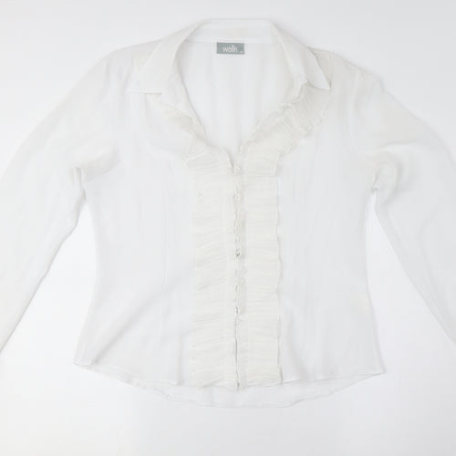 Wallis Women’s White Button-Up Blouse Size 16 Classic Elegance