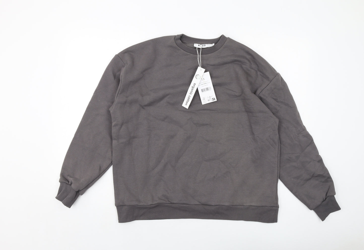 NA-KD Womens Grey Cotton Pullover Sweatshirt Size XS Pullover