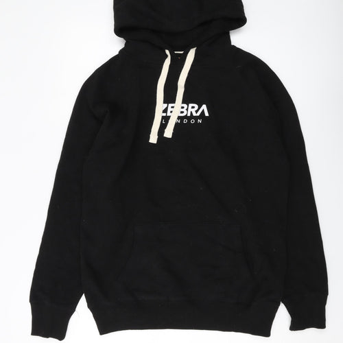 Zebra Mens Black Cotton Pullover Hoodie Size M