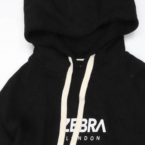 Zebra Mens Black Cotton Pullover Hoodie Size M
