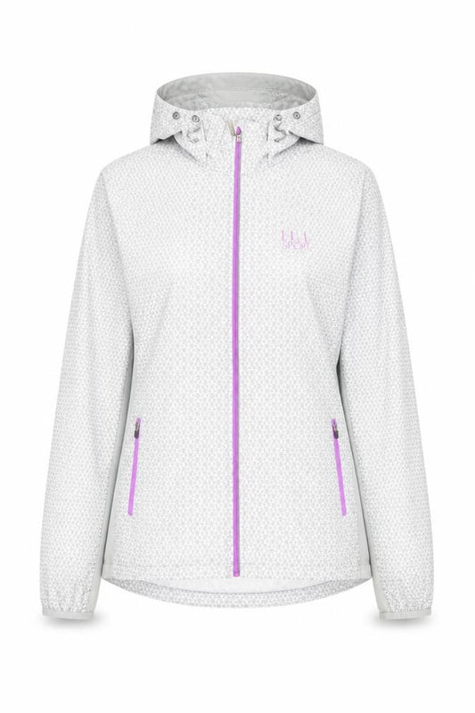 Front view of Elle Sport women’s grey geometric jacket, size M, zip