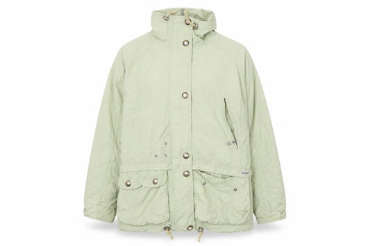 Front view of Sympatex women’s green jacket, size UK 10, zip