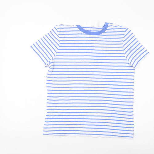Selected Femme Womens Blue Striped Cotton Basic T-Shirt Size M Crew Neck