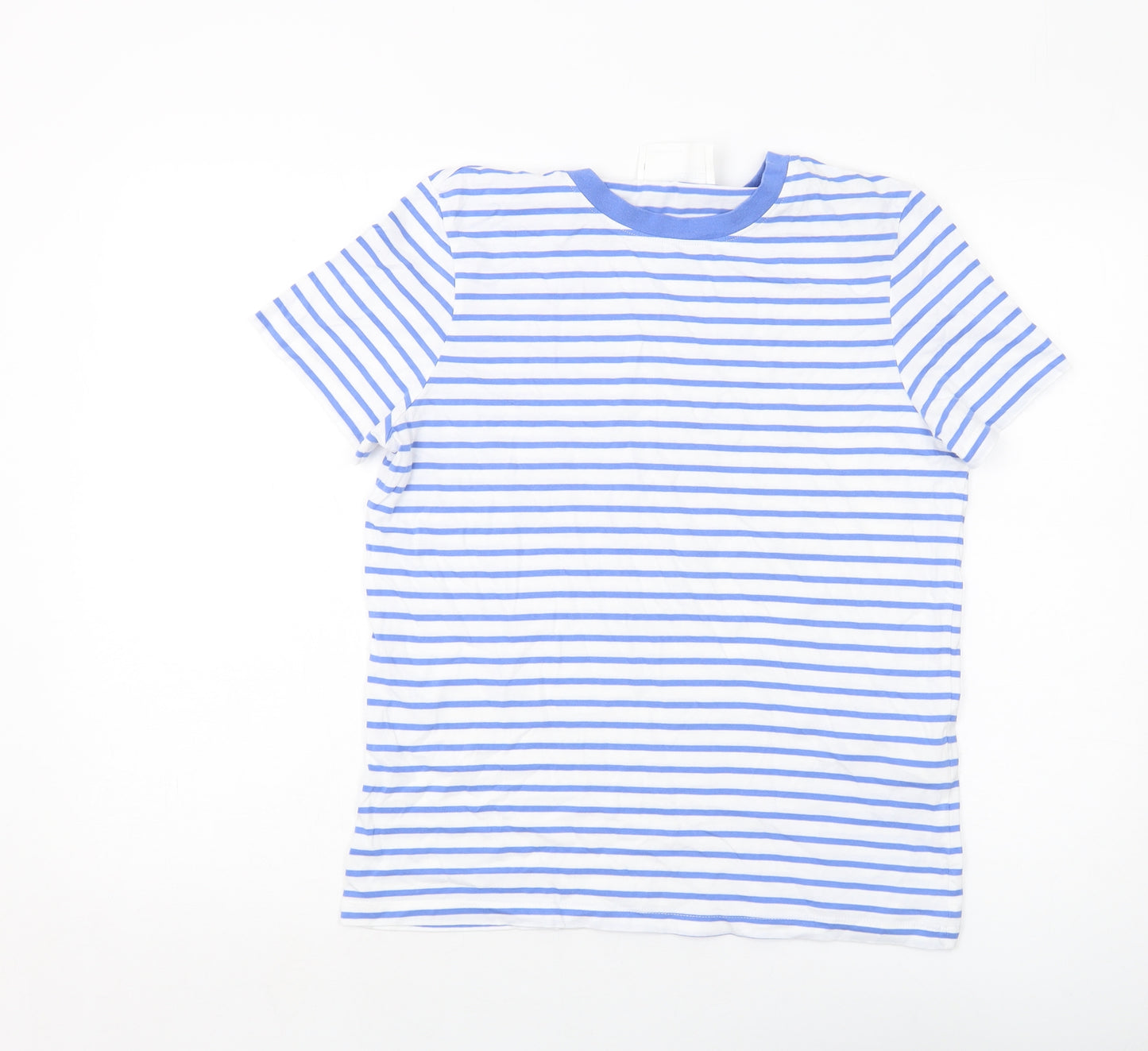 Selected Femme Womens Blue Striped Cotton Basic T-Shirt Size M Crew Neck