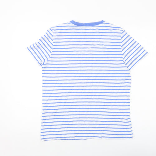 Selected Femme Womens Blue Striped Cotton Basic T-Shirt Size M Crew Neck