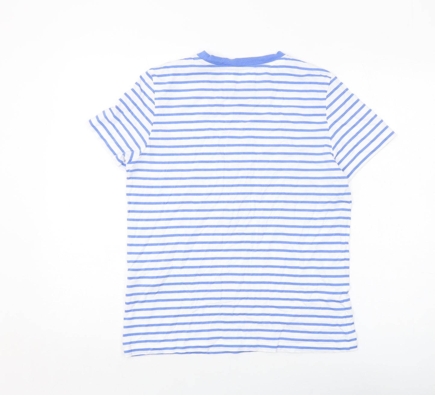 Selected Femme Womens Blue Striped Cotton Basic T-Shirt Size M Crew Neck
