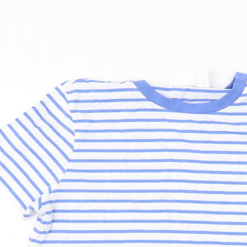 Selected Femme Womens Blue Striped Cotton Basic T-Shirt Size M Crew Neck