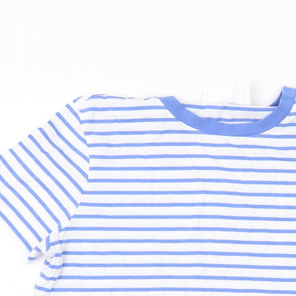 Selected Femme Womens Blue Striped Cotton Basic T-Shirt Size M Crew Neck
