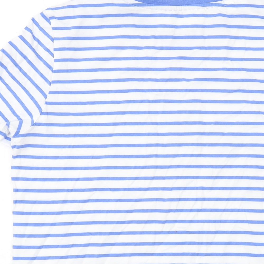 Selected Femme Womens Blue Striped Cotton Basic T-Shirt Size M Crew Neck