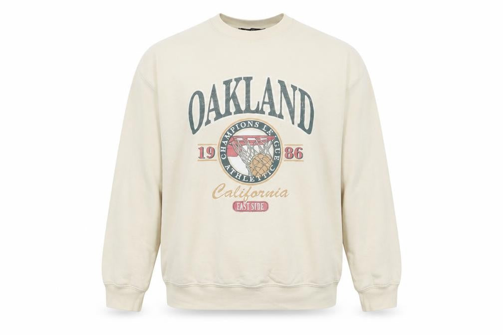 Oakland Womens Beige Polyester Pullover Sweatshirt Size M Pullover