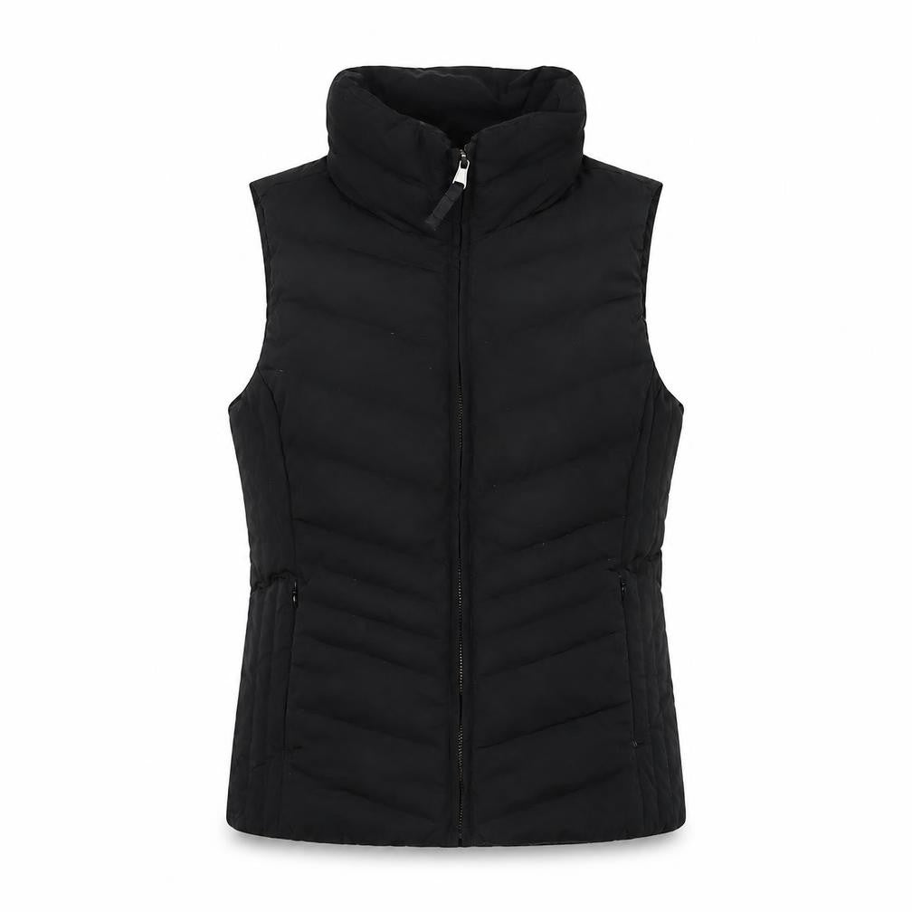 Front view of Talbots women’s black gilet jacket, size M, zip - zip pockets