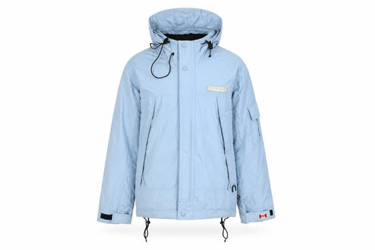 Front view of Westbeach women’s blue jacket coat, size S, zip