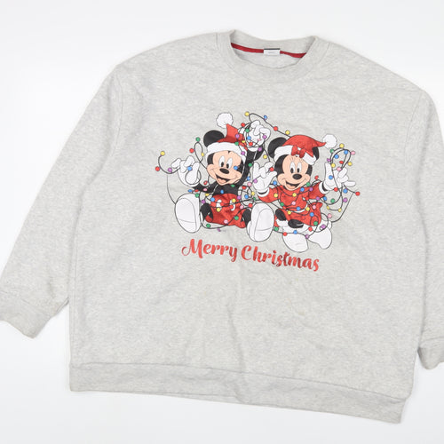 Mickey Mouse Womens Grey Cotton Pullover Sweatshirt Size 20 Pullover - Christmas