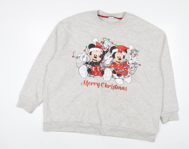 Mickey Mouse Womens Grey Cotton Pullover Sweatshirt Size 20 Pullover - Christmas