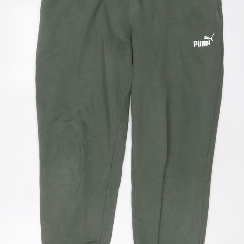 PUMA Mens Green Cotton Jogger Trousers Size L L30 in Regular Drawstring