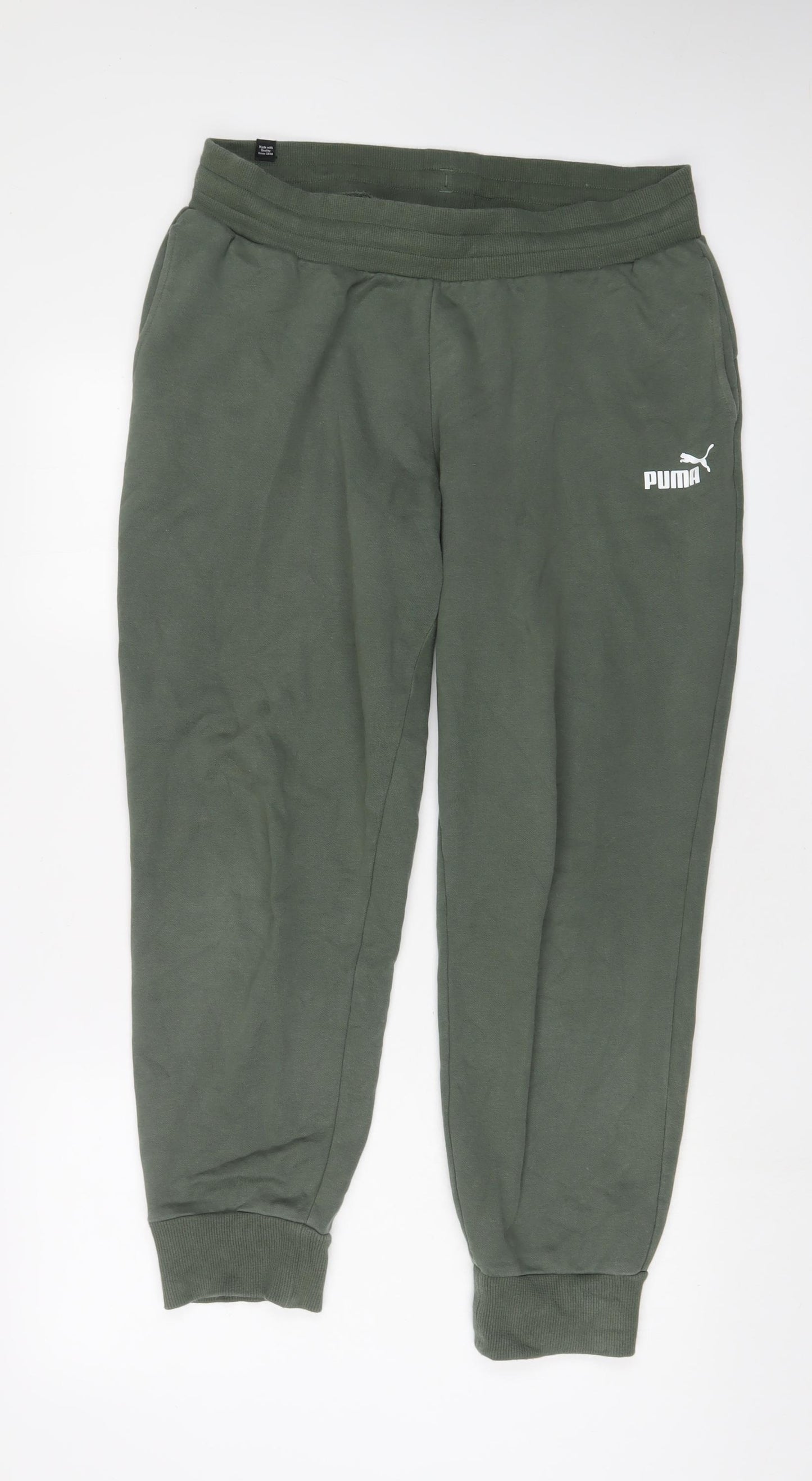 PUMA Mens Green Cotton Jogger Trousers Size L L30 in Regular Drawstring