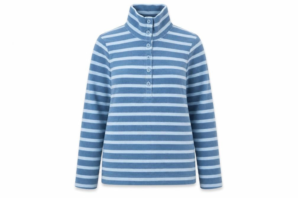 Landsend Womens Blue Striped Polyester Pullover Sweatshirt Size XS Button